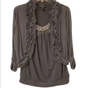 August Silk Grey Chic Set Tank and 3/4 Cardigan Petite Medium Pearl Neckline